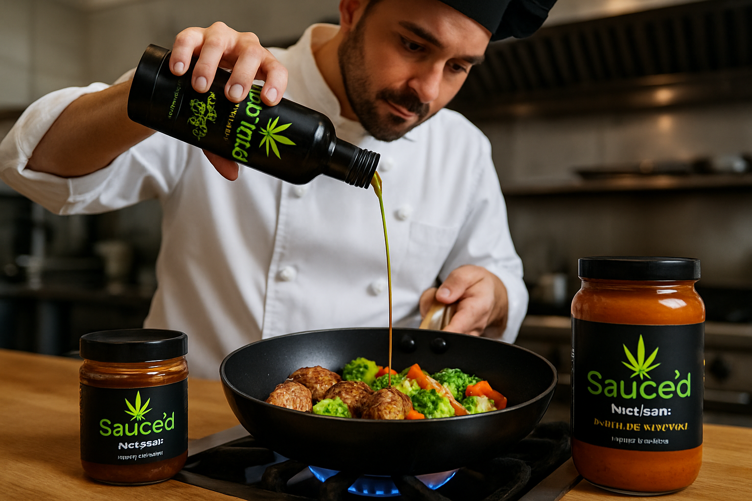 Chef preparing a meal with Sauce'd infused products